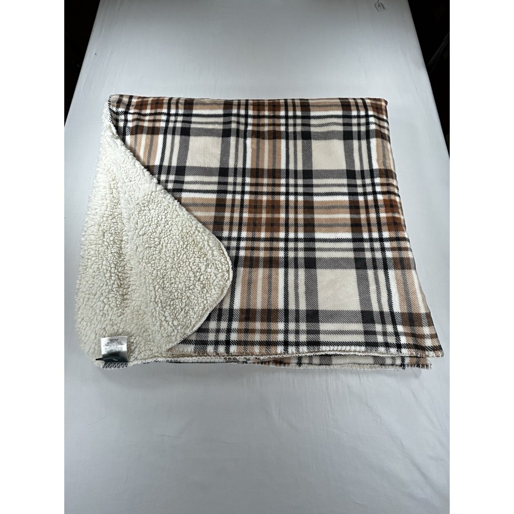 Montauk Autumn Plaid Polyester Flannel Blanket 48"x58" Brown Black